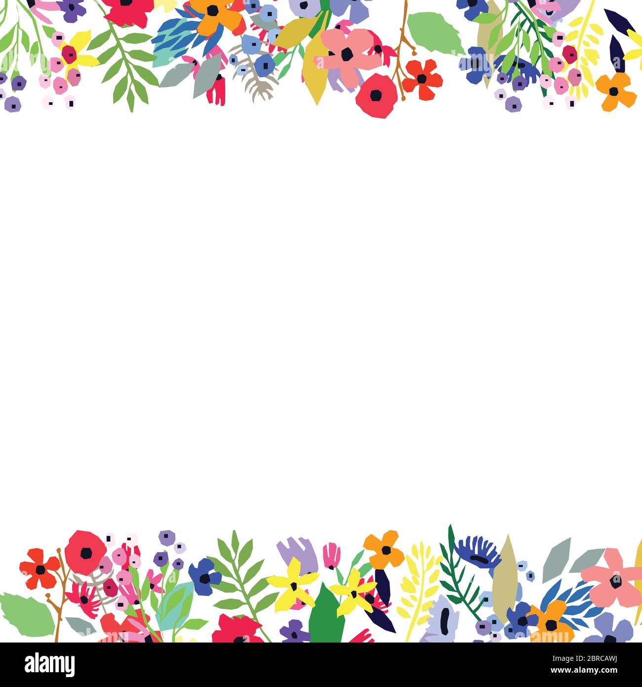 Floral frame made of flowers. Wildflowers leaves and branches. Vector