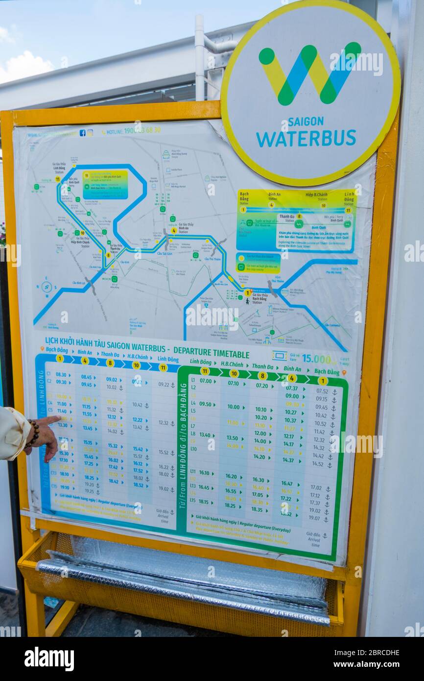 Saigon waterbus route and timetable, Bach Dang, Ho Chi Minh City, Vietnam, Asia Stock Photo