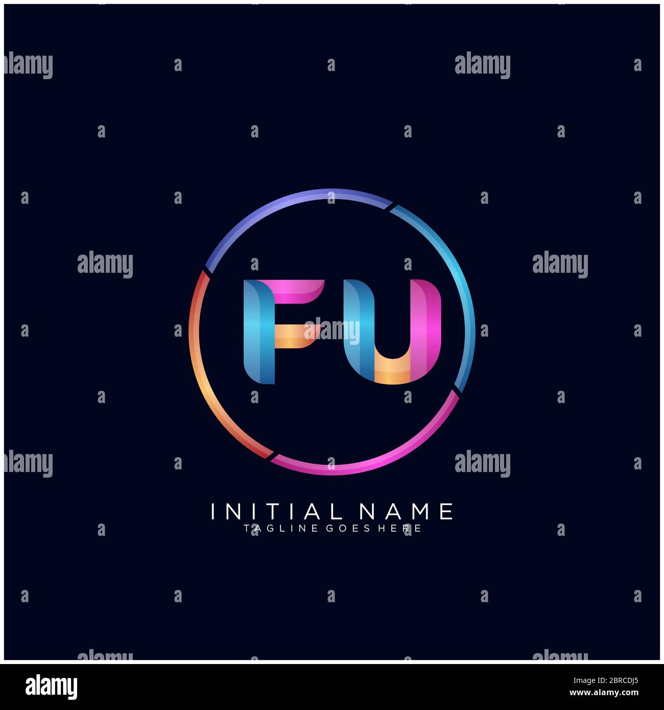Initial letter FU curve rounded logo, gradient vibrant colorful glossy ...