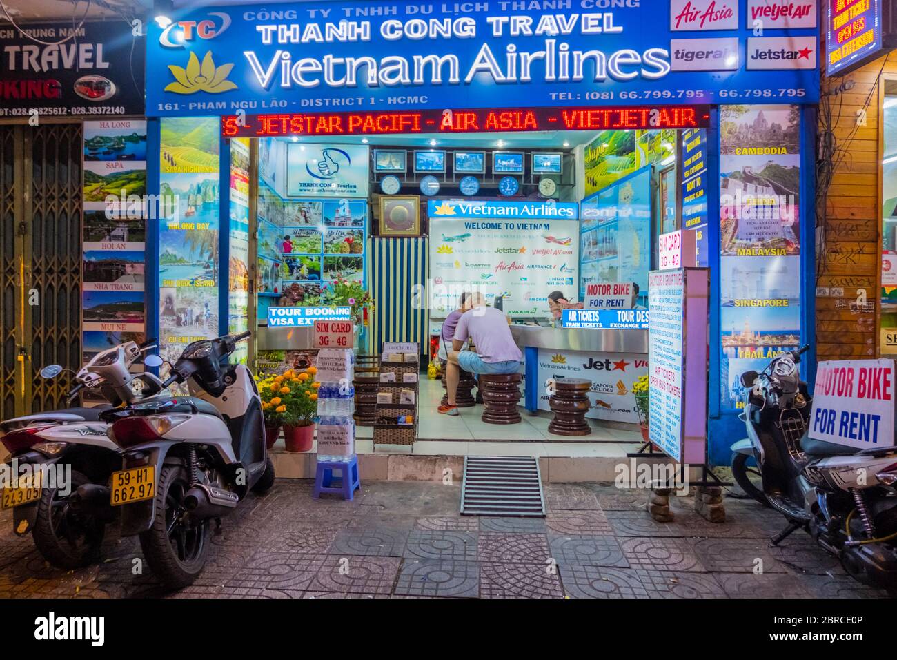 Travel agency, Pham Ngu Lao, Ho Chi Minh City, Vietnam, Asia Stock Photo