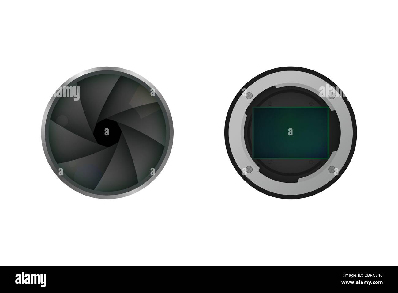 Image sensor and shutter. Vector illustration. Camera equipment. Stock Vector