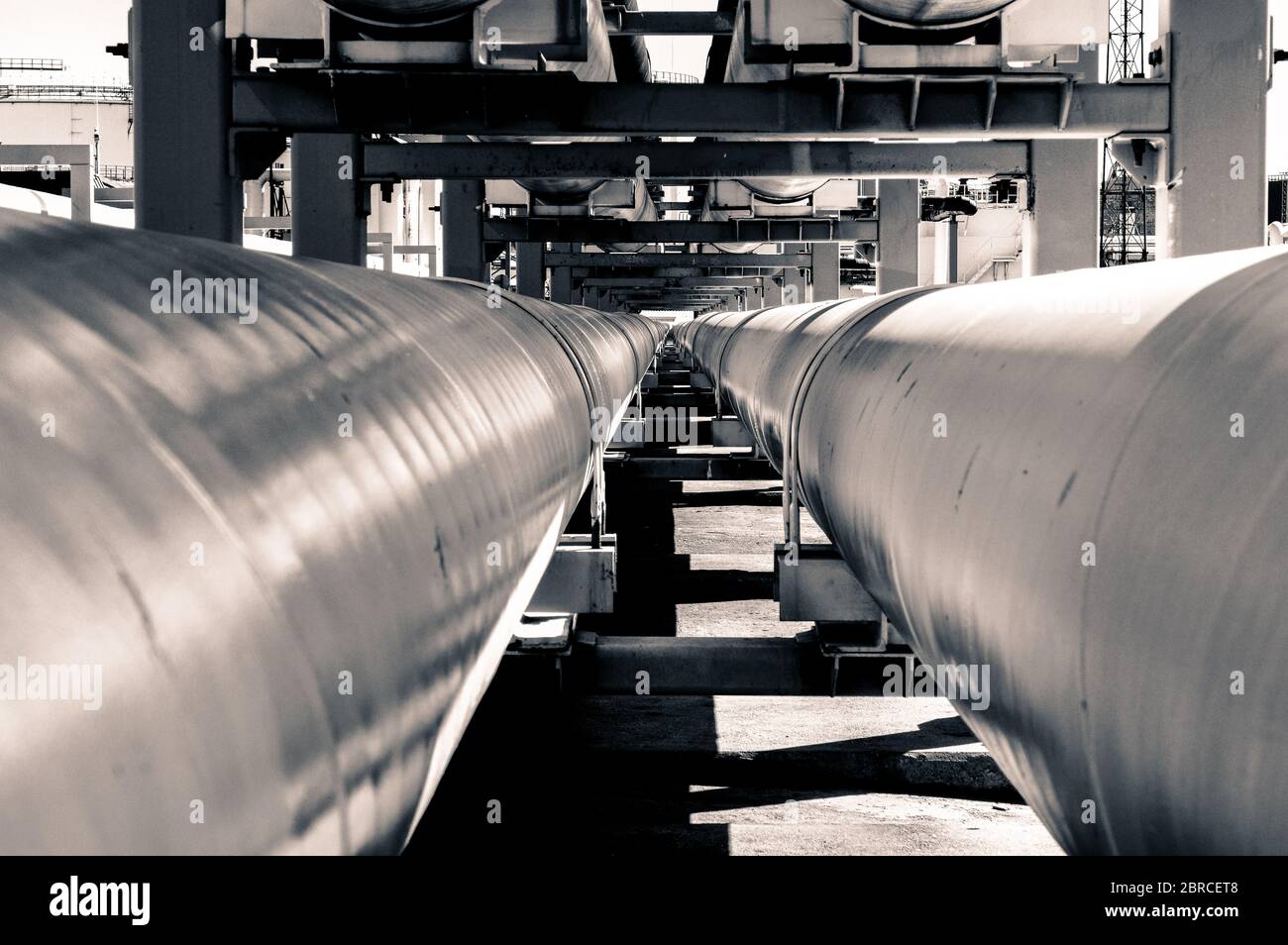 Pipeline and pipe rack of petroleum industrial plant. Offshore Industry ...