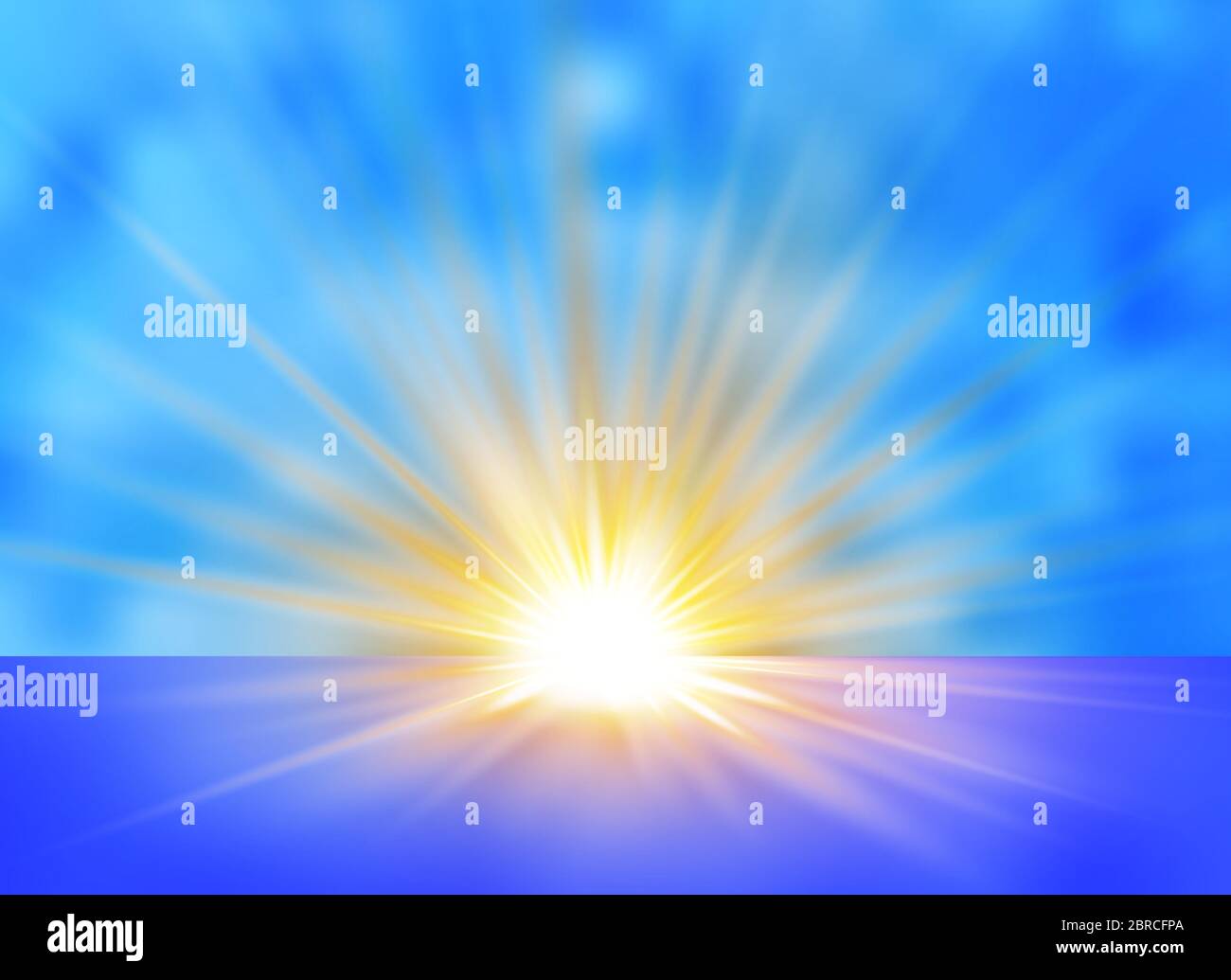 Sunrise over the sea, dawn. Vector transparent sunlight. Stock Vector