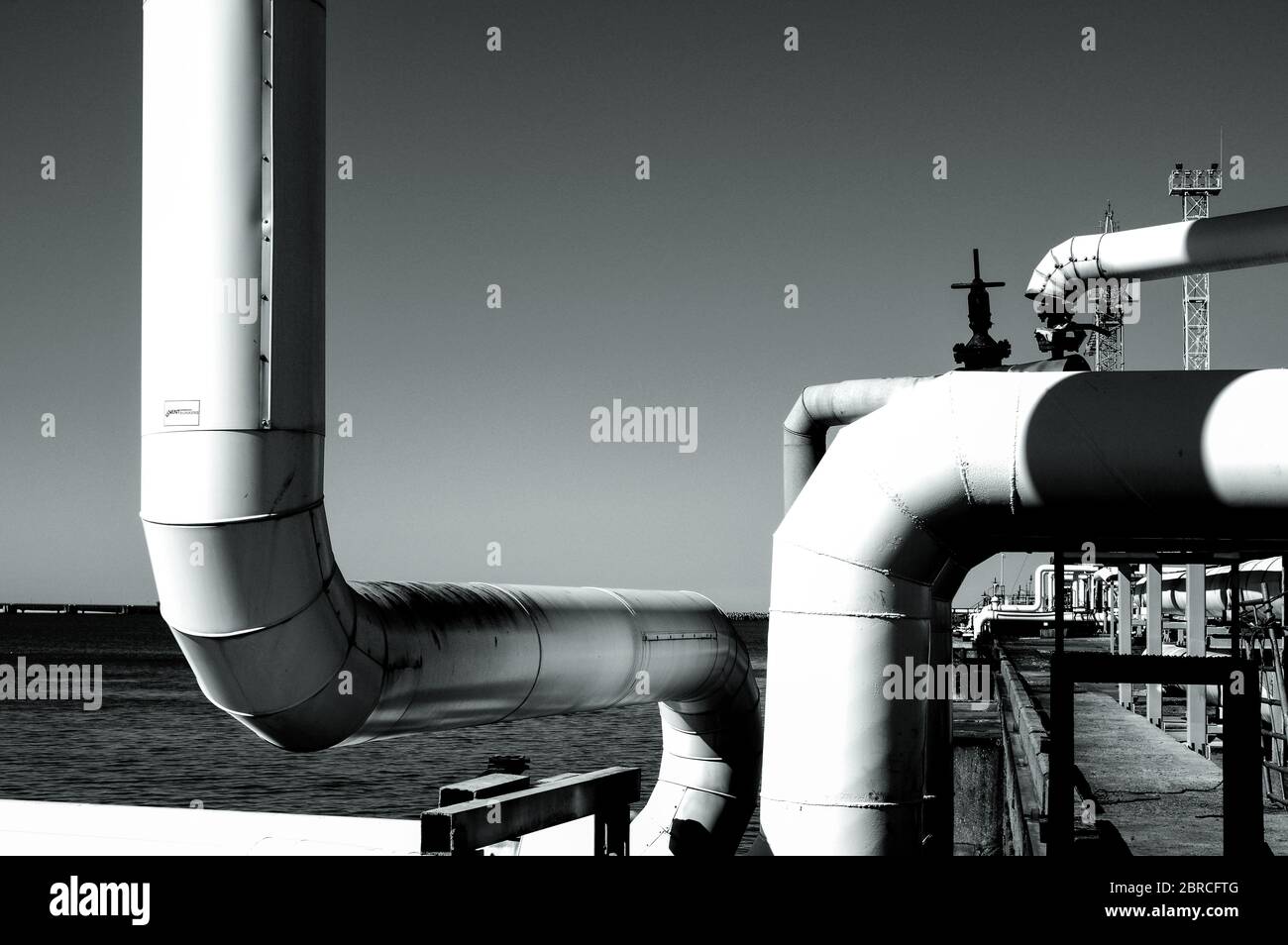 Pipeline and pipe rack of petroleum industrial plant. Offshore Industry ...