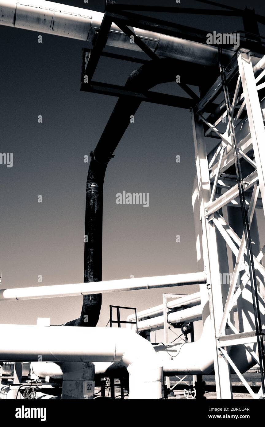 Pipeline and pipe rack of petroleum industrial plant. Offshore Industry ...