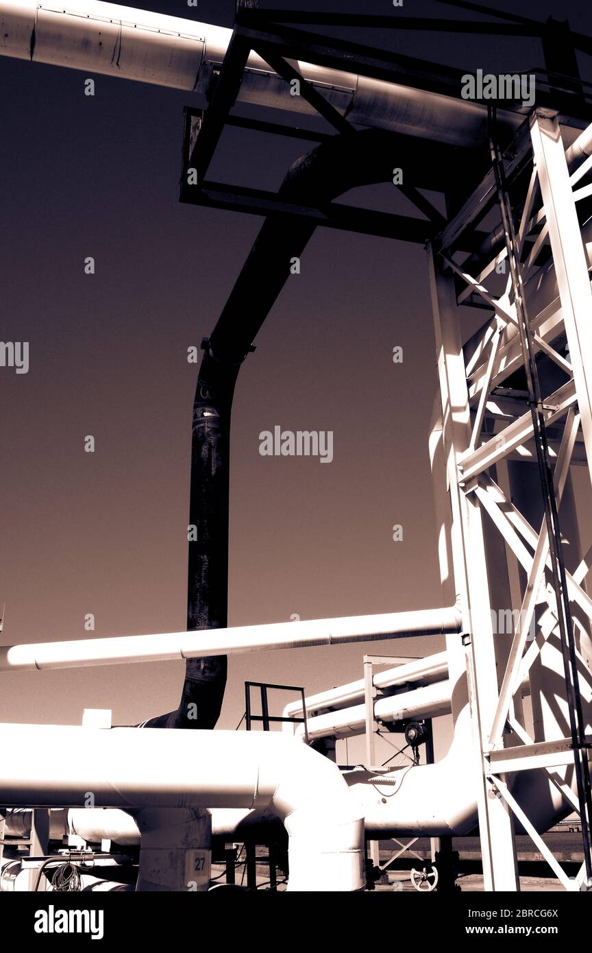 Pipeline and pipe rack of petroleum industrial plant. Offshore Industry ...