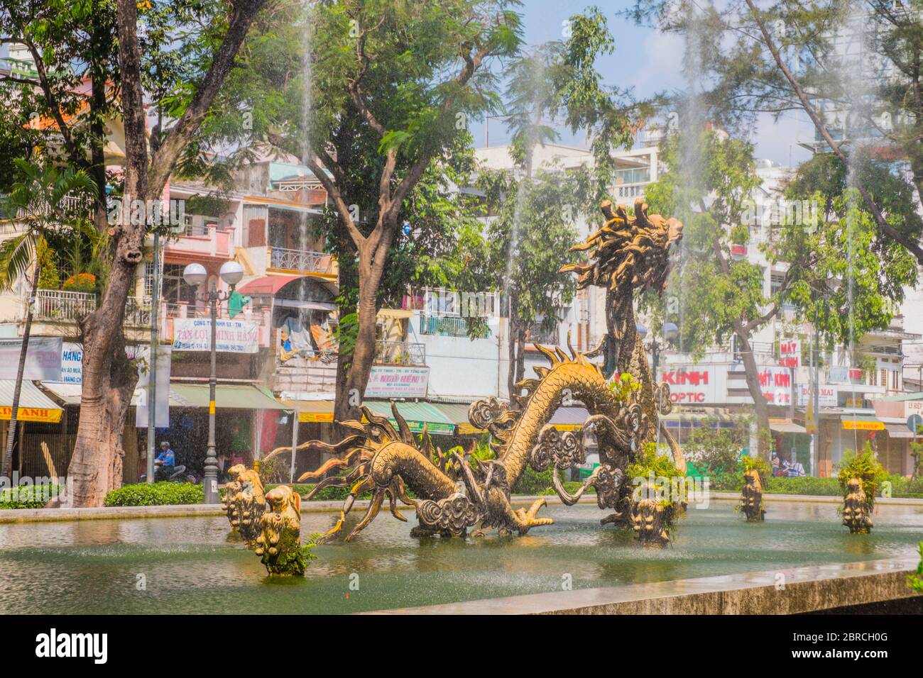 Cong vien Cuu Long, park with dragon fountain, Cholon, Ho Chi Minh City, Vietnam, Asia Stock Photo