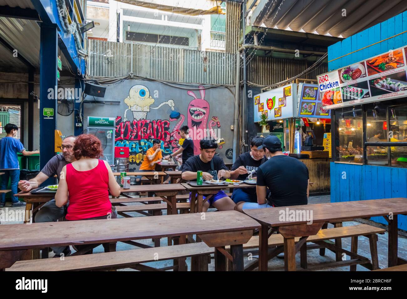 Eating area, Ben Thanh street food market, Ho Chi Minh City, Vietnam, Asia Stock Photo