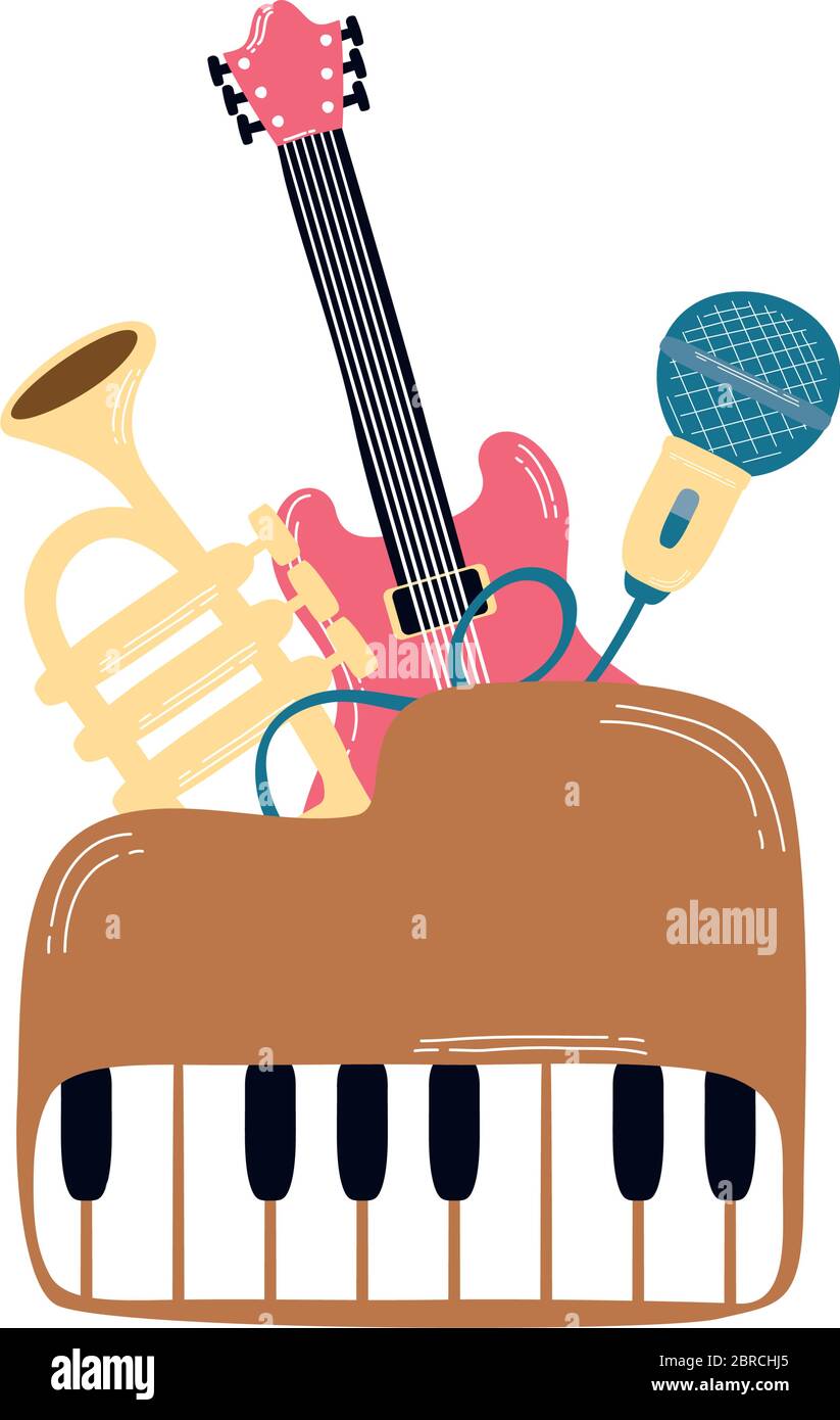 piano with musical instruments icons Stock Vector Image & Art - Alamy