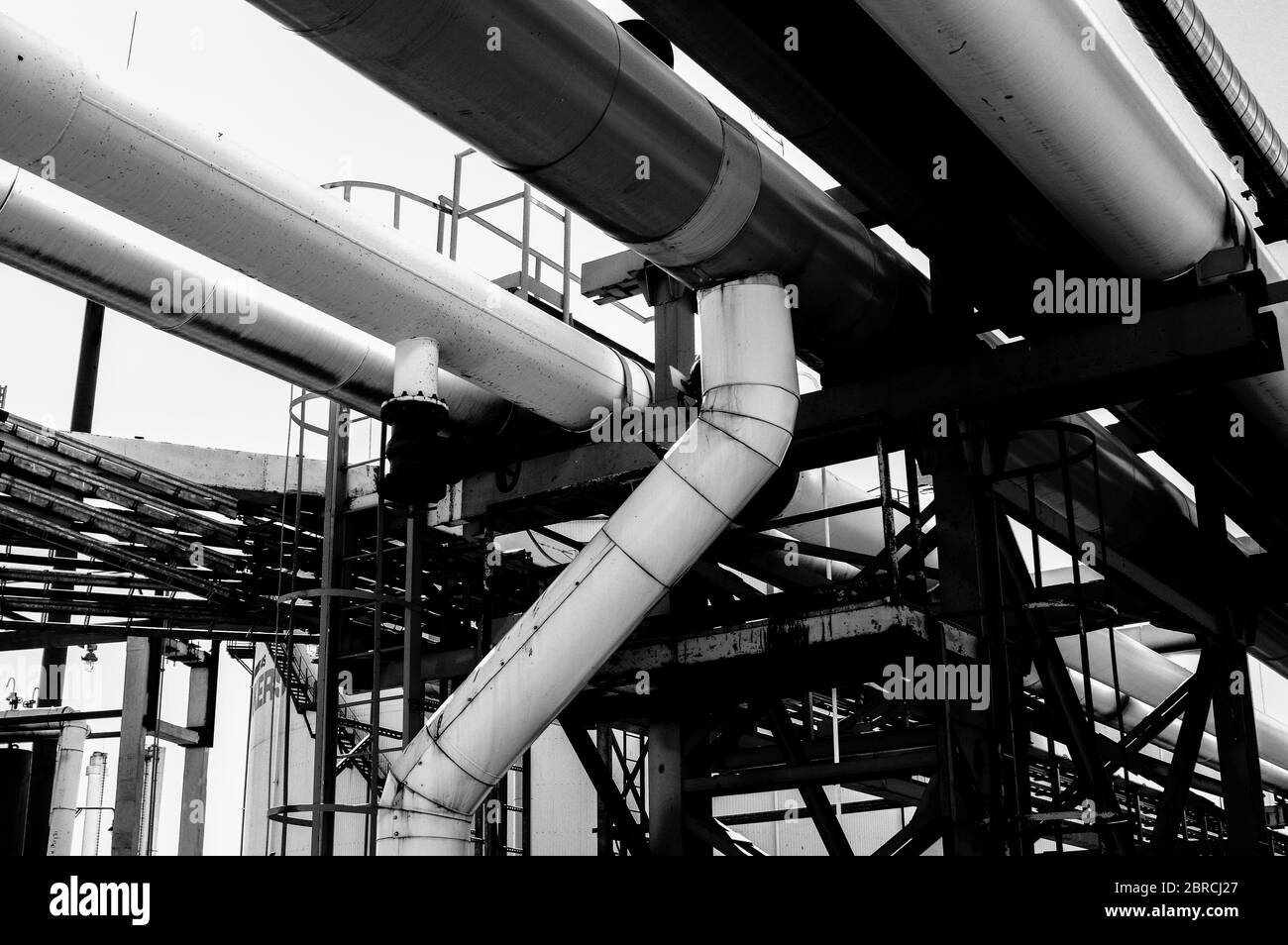 Pipeline and pipe rack of petroleum industrial plant. Offshore Industry oil and gas production