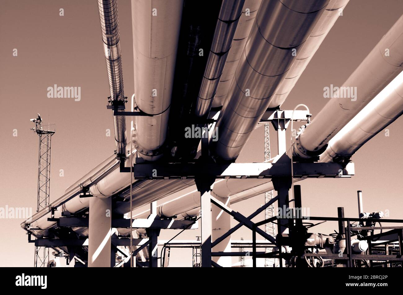 Pipeline and pipe rack of petroleum industrial plant. Offshore Industry ...