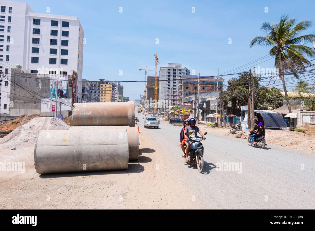 Ekreach Street 100, main street, under heavy construction, Sihanoukville, Cambodia, Asia Stock Photo