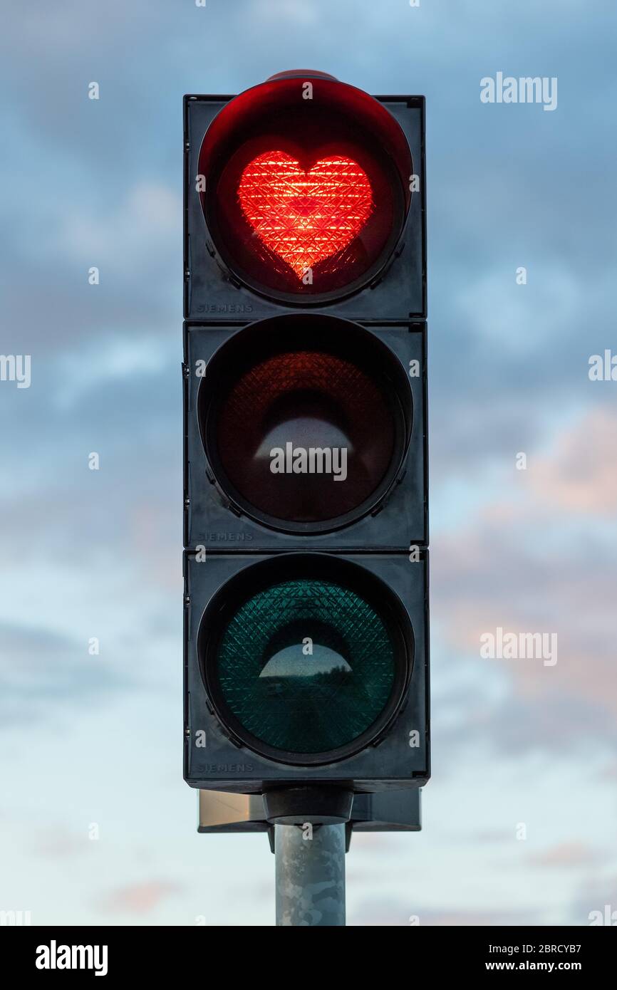 Traffic light with red heart, Akureyri, Iceland Stock Photo - Alamy