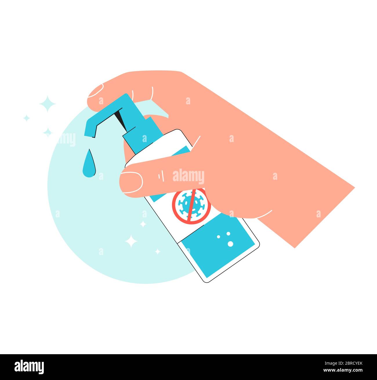Sanitizer. Hand holds antibacterial agent. Disinfection - preventive against the spread of coronavirus covid-19. Antiseptic cleanser. Vector concept. Stock Vector