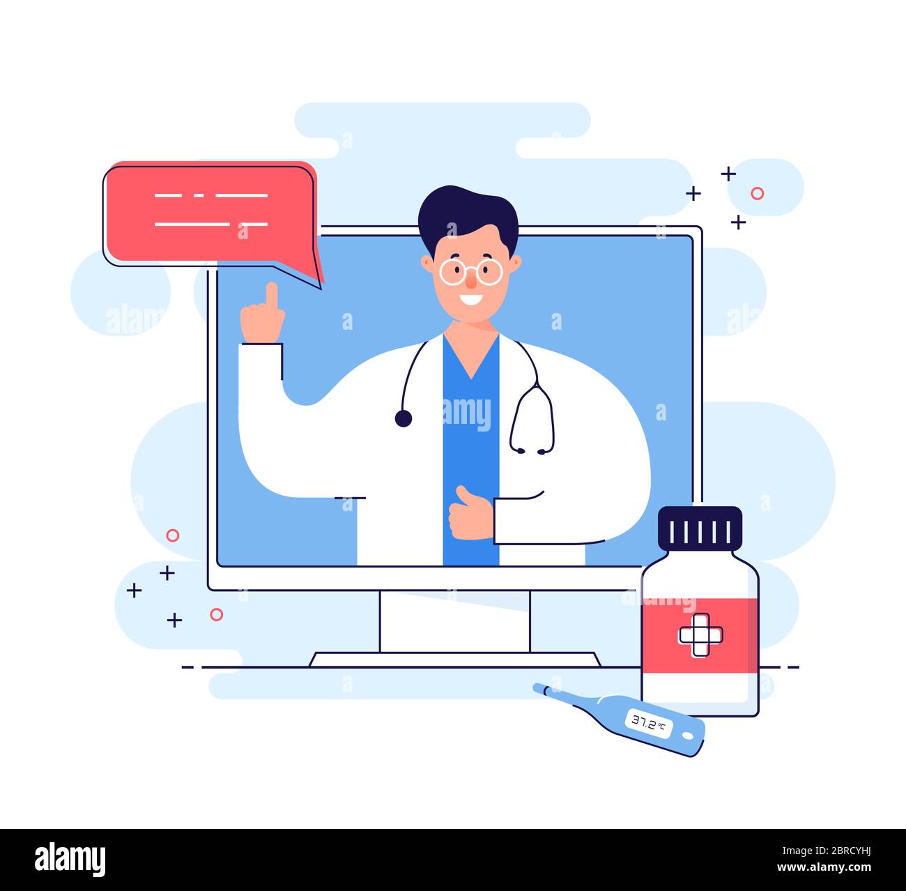 Online consultation with doctor remote. Medical internet service for distant support or health care. Telemedicine concept isolated on white background Stock Vector