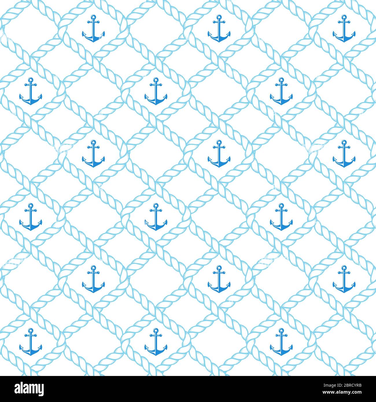 Nautical seamless pattern with rope and anchors. Vector background. Stock Vector