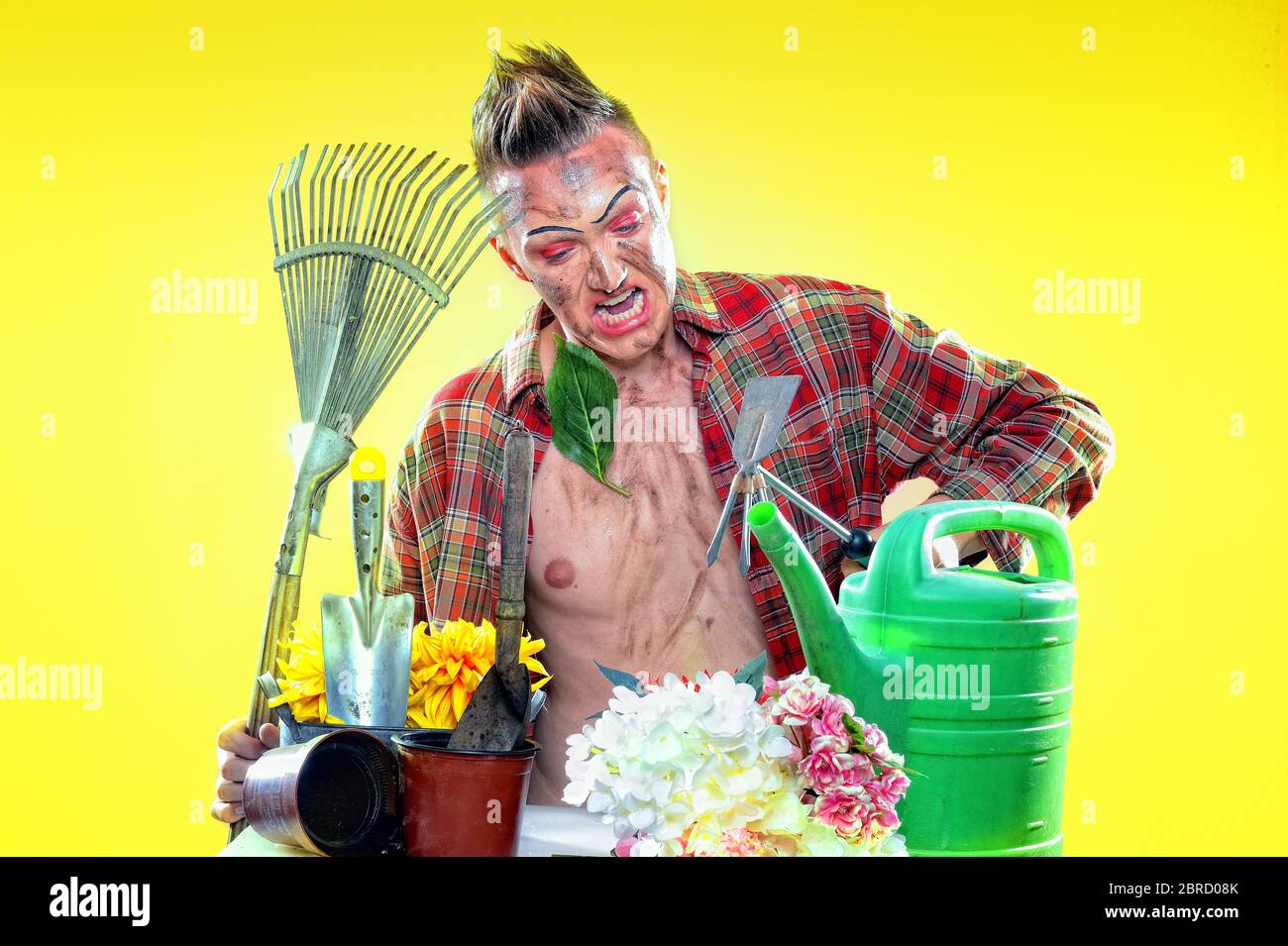 Young man gardening, Corona series, Germany Stock Photo