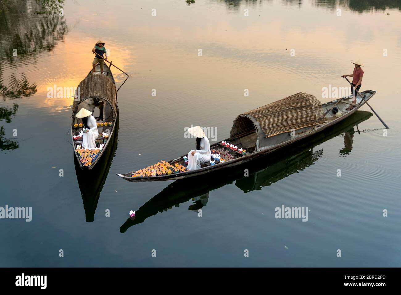 Hue City, Vietnam May 8, 2020 Two Vietnamese girls with wihte