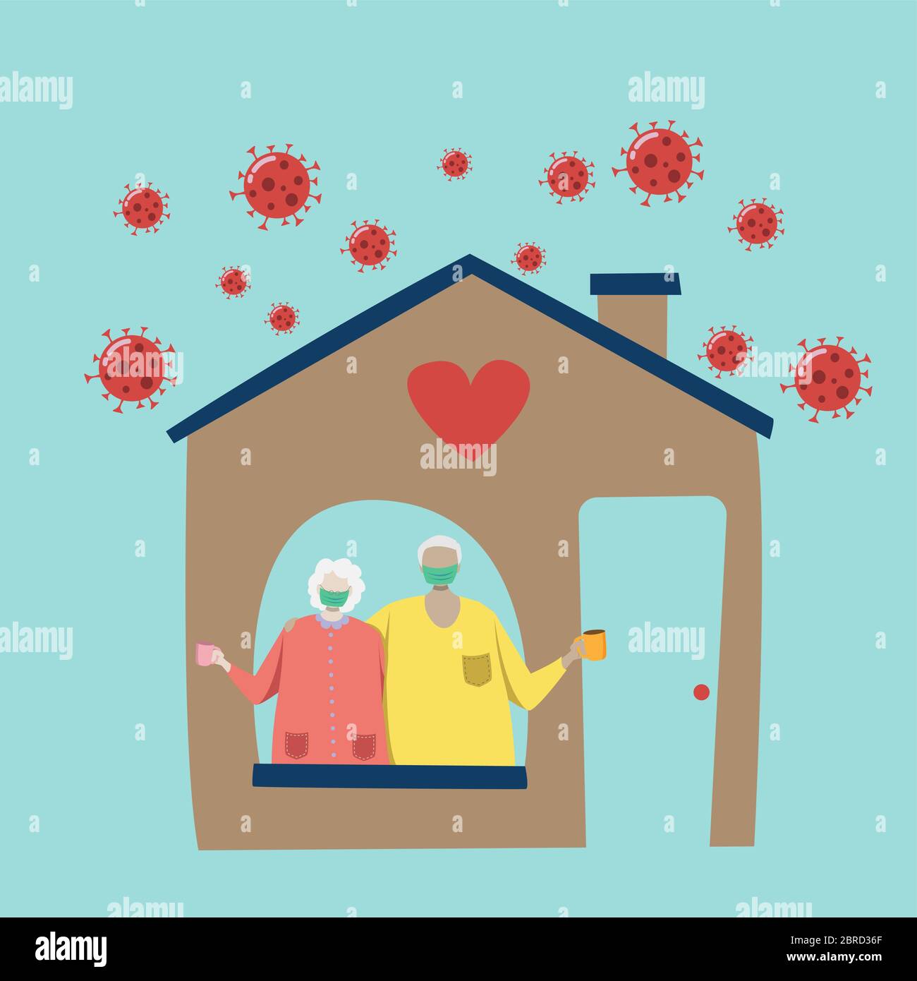 couple of elderly person with hygienic mask make self isolation with safety at home to avoid spreading coronavirus pathogen during the covid-19 Stock Vector