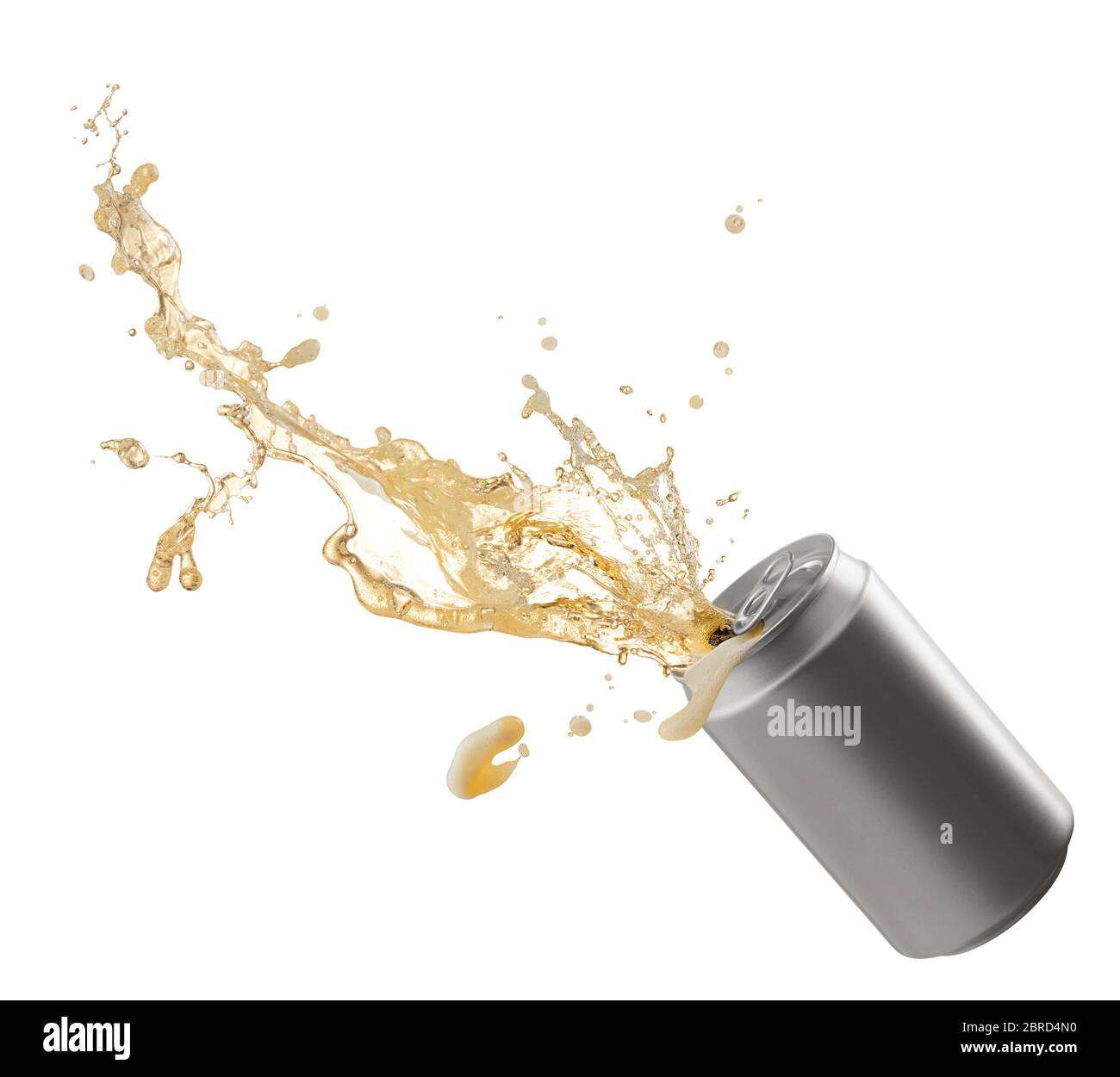 can of splashing beer isolated on white Stock Photo