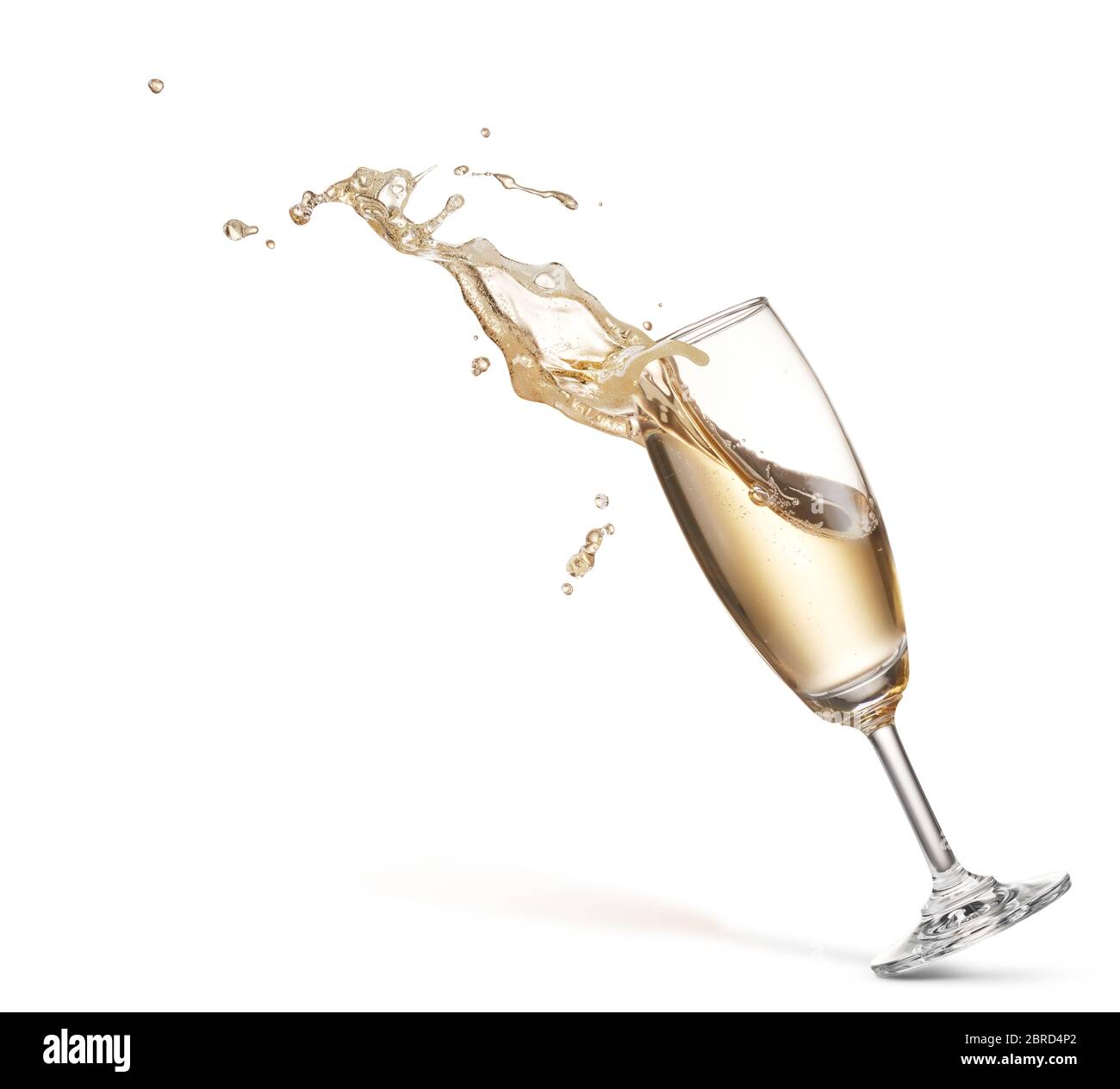 glass of champagne with splash isolated on white Stock Photo