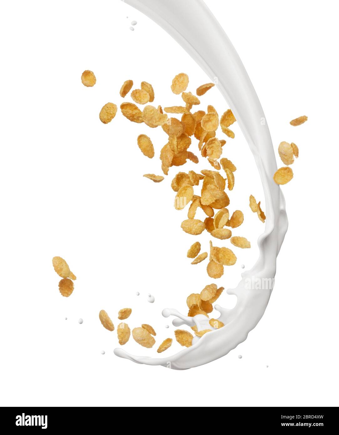 milk splash with corn flakes isolated on white Stock Photo