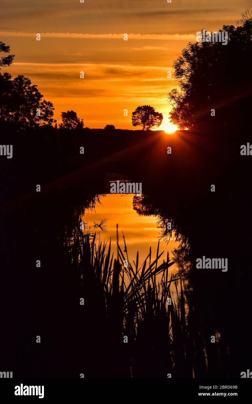Sunrise, Grantham Canal, Vale of Belvoir Stock Photo