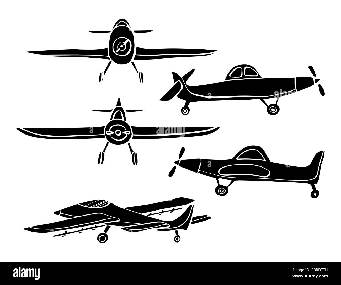 Set silhouette Airplane in doodle style isolated on white ...