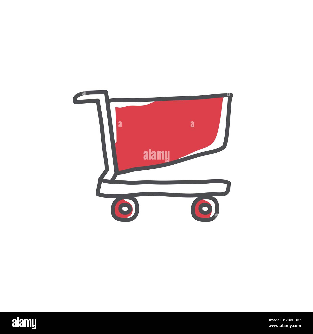 Shopping cart doodle icon, shop hand drawn vector illustration on white