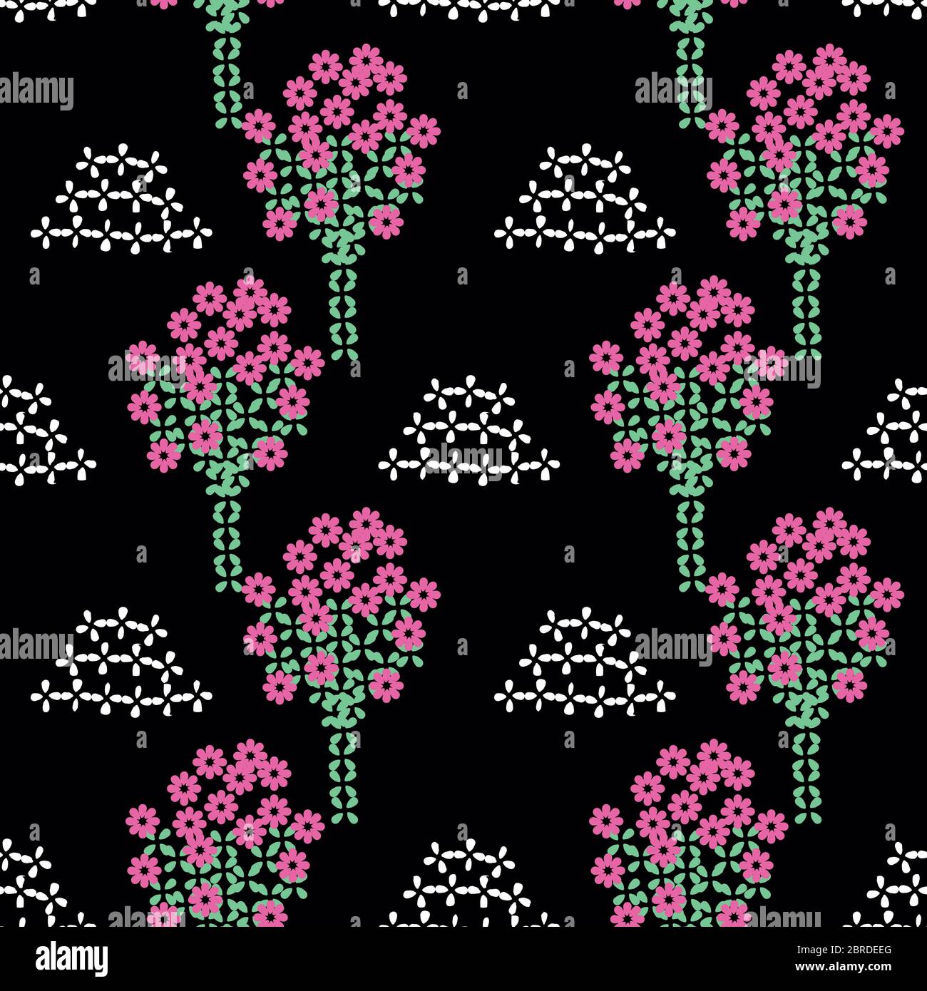 blooming orchard seamless vector folk pattern Stock Vector
