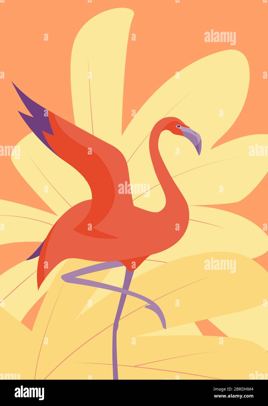 Colorful Flamingo and Tropical Leaves Vector Illustration Stock Vector ...