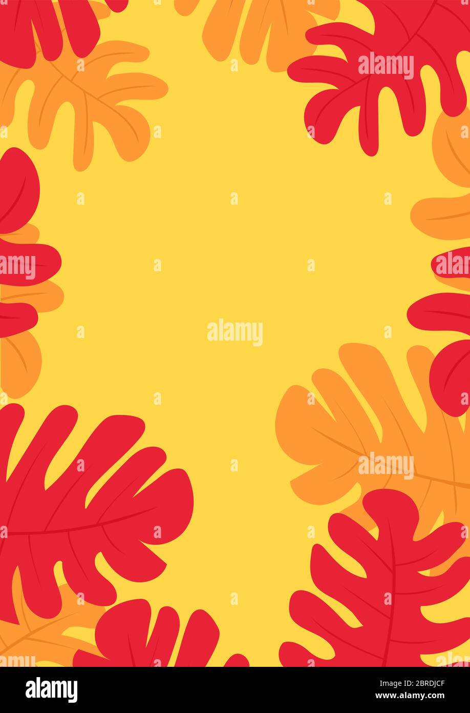 Orange Summer Tropical Leaves Vertical Vector Frame Stock Vector