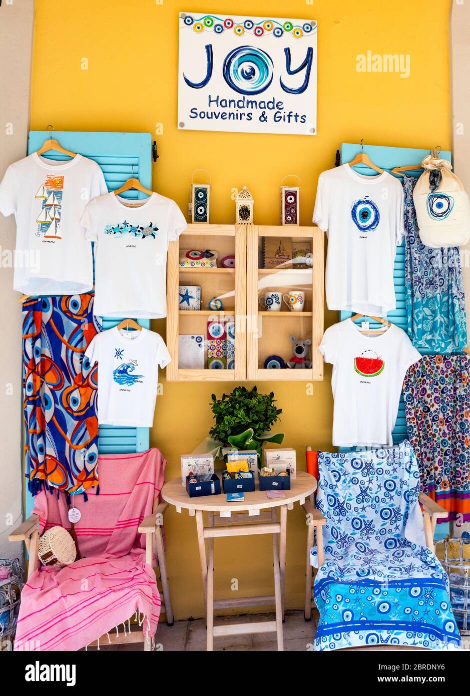 Corfu souvenir shop,outdoor display,handmade souvenirs and gifts,Corfu Old town,Kerkyra,Corfu island,Greece Stock Photo