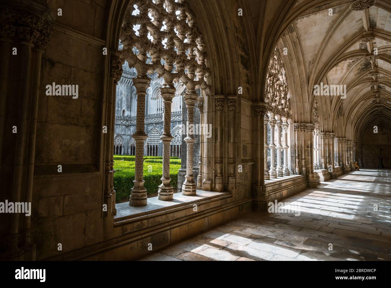 Gallery of Royal Cloister at the Monastery of Saint Mary of the Victory in Batalha, Portugal Stock Photo