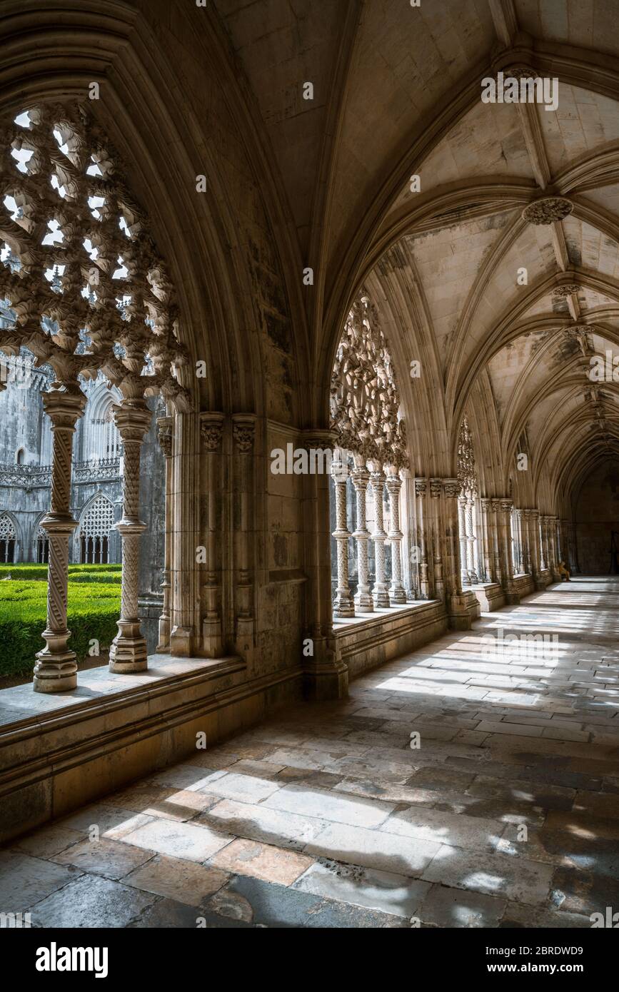 Gallery of Royal Cloister at the Monastery of Saint Mary of the Victory in Batalha, Portugal Stock Photo
