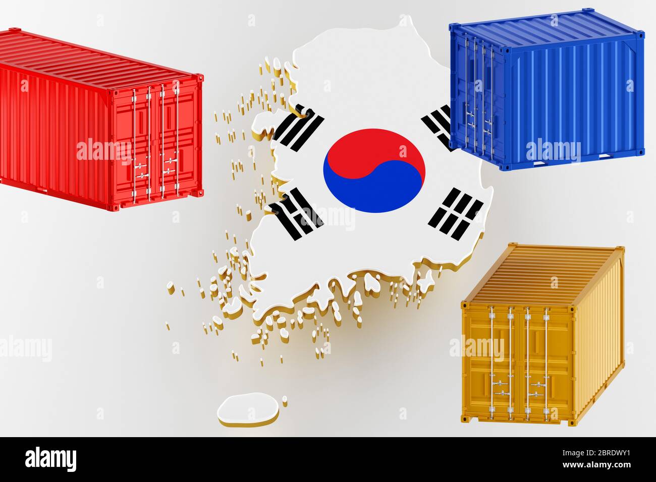 3D map of Korea. Freight shipping in containers. Export from the