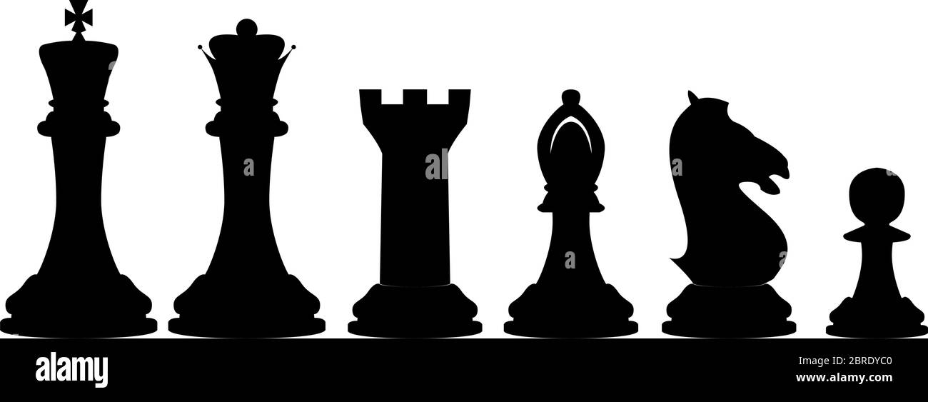 Vector illustration set of chess pieces, contains all pieces: king, queen, tower, bishop, knight and pawn, only silouethes. Stock Vector