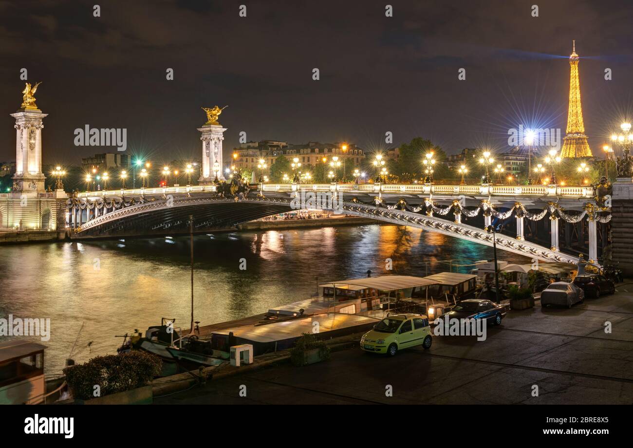 Alexandre III bridge at night in Paris, France Stock Photo