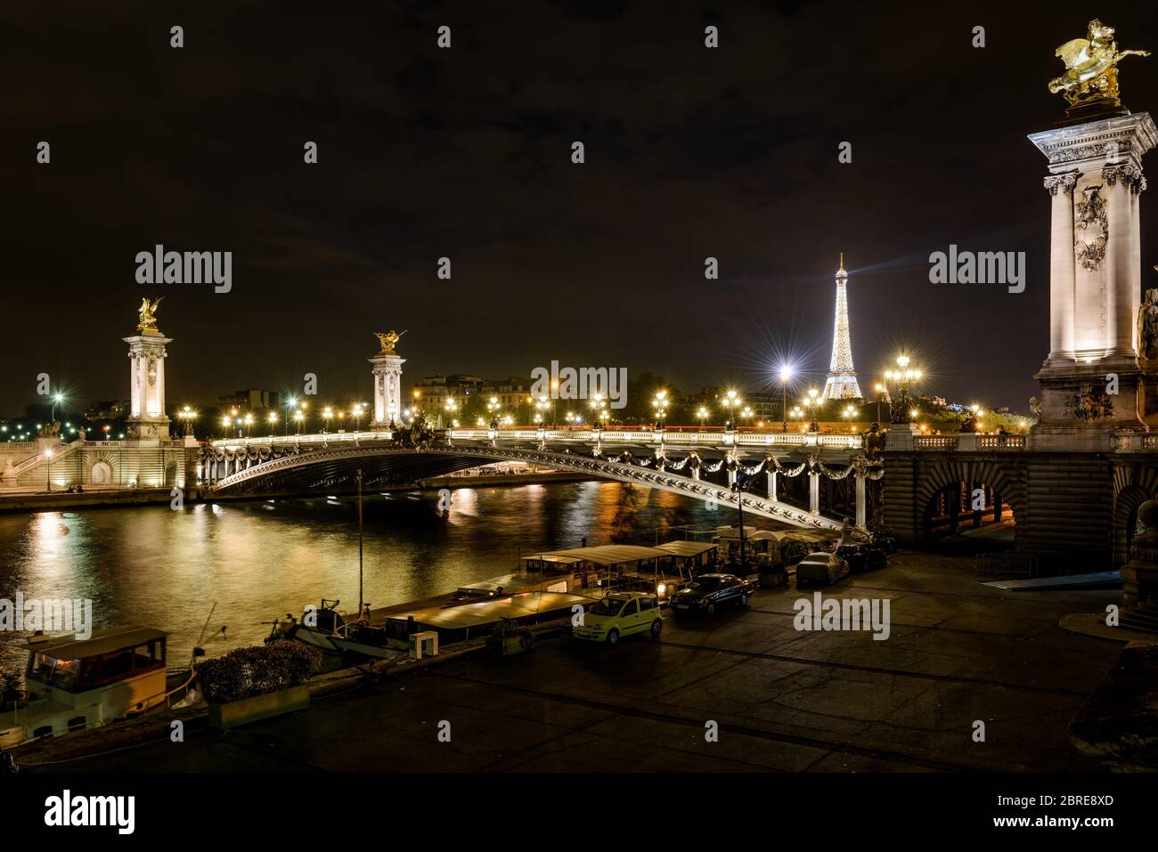 The Pont Alexandre III at night in Paris, France. This bridge was named after russian Tsar Alexander III. Stock Photo