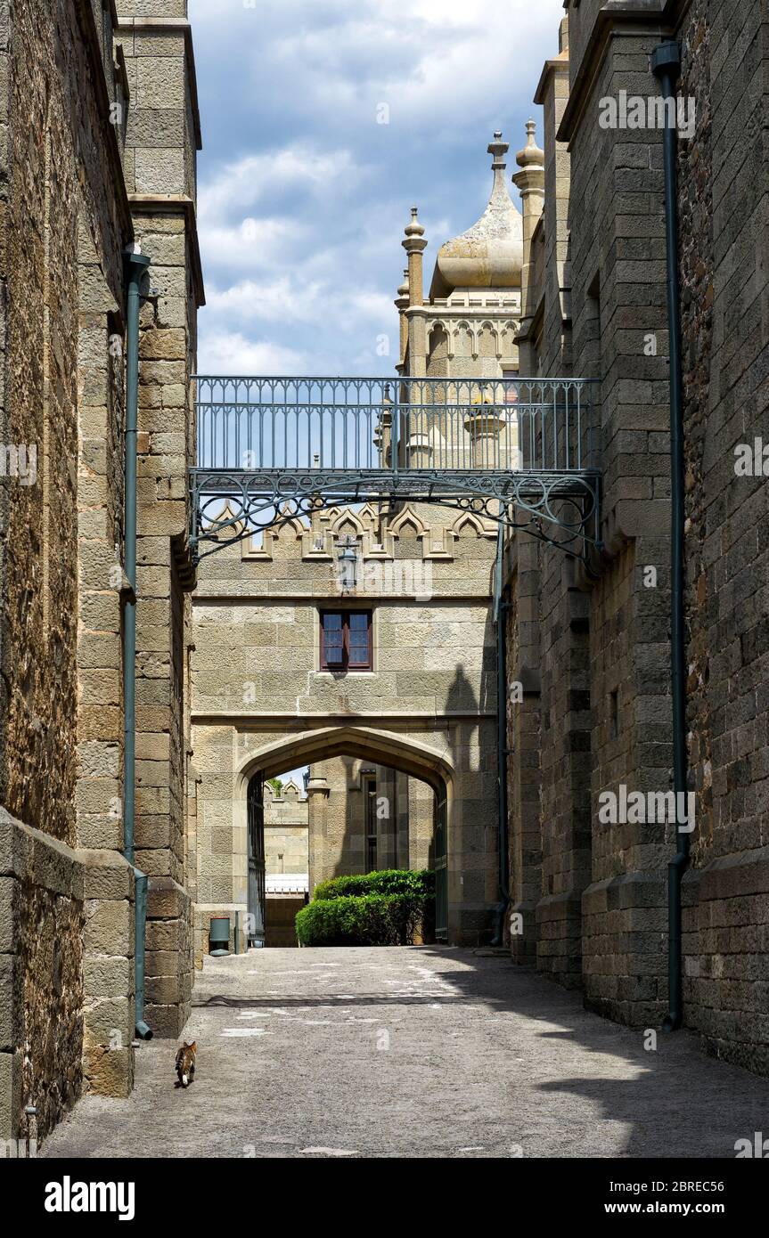 ALUPKA, RUSSIA - MAY 20, 2016: Shuvalov Passage - a medieval street in the Vorontsov Palace. This palace is one of the attractions of the Crimea. Stock Photo