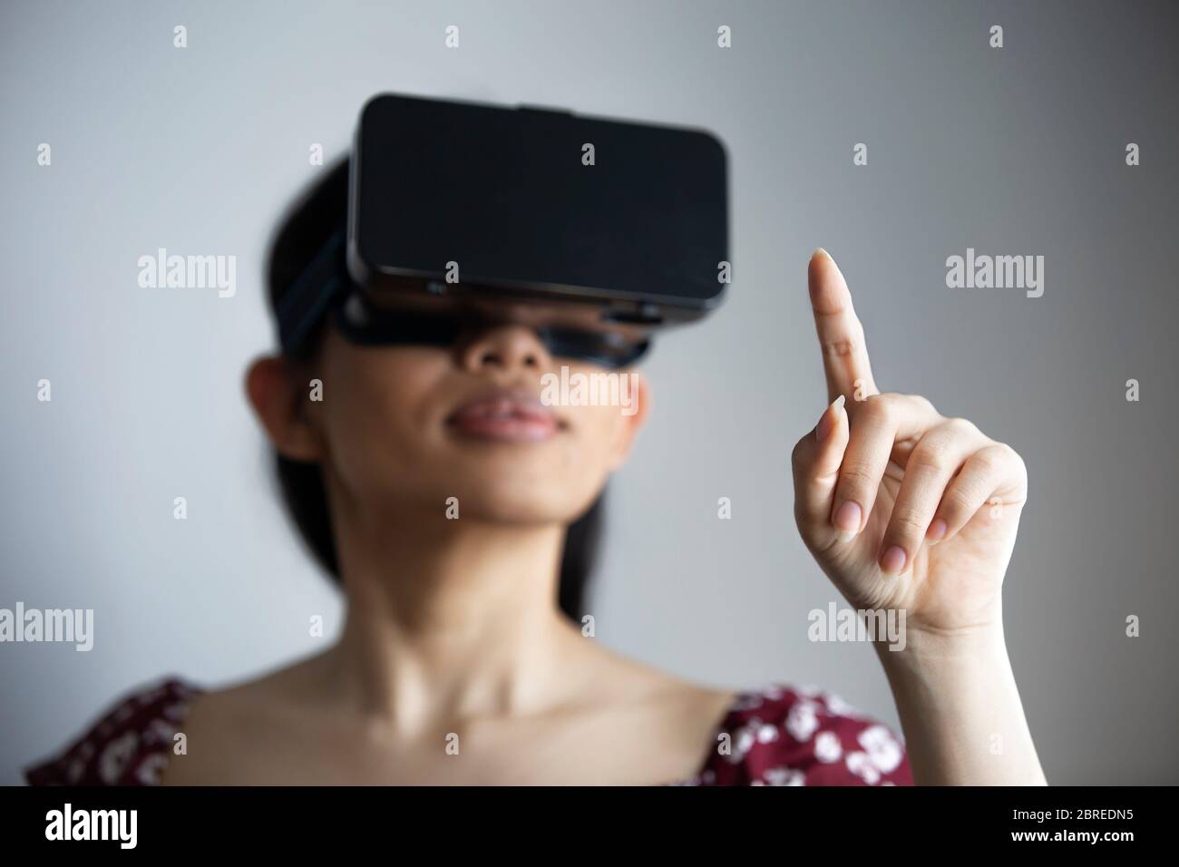 Coronavirus Covid-19 pandemic concept, stay at home, social distancing, traveling and visiting in virtual reality. Experiencing the world. Stock Photo