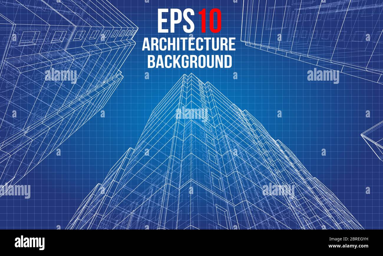 Vector wire-frame model of a multi-storey building Stock Vector