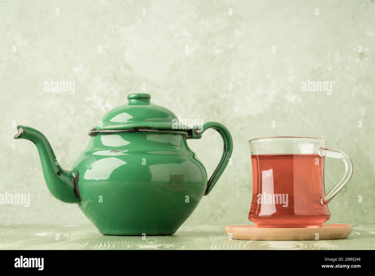 Green enamel tea kettle