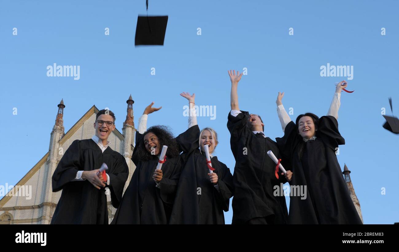 Graduation Caps Thrown in the Air Stock Photo Alamy