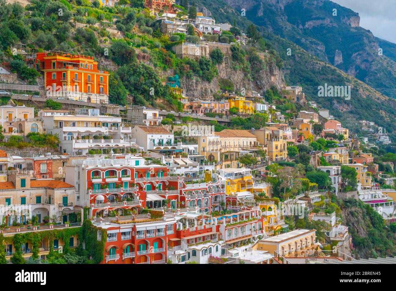 Beautiful colorful houses on a mountain in Positano, a town on Amalfi ...