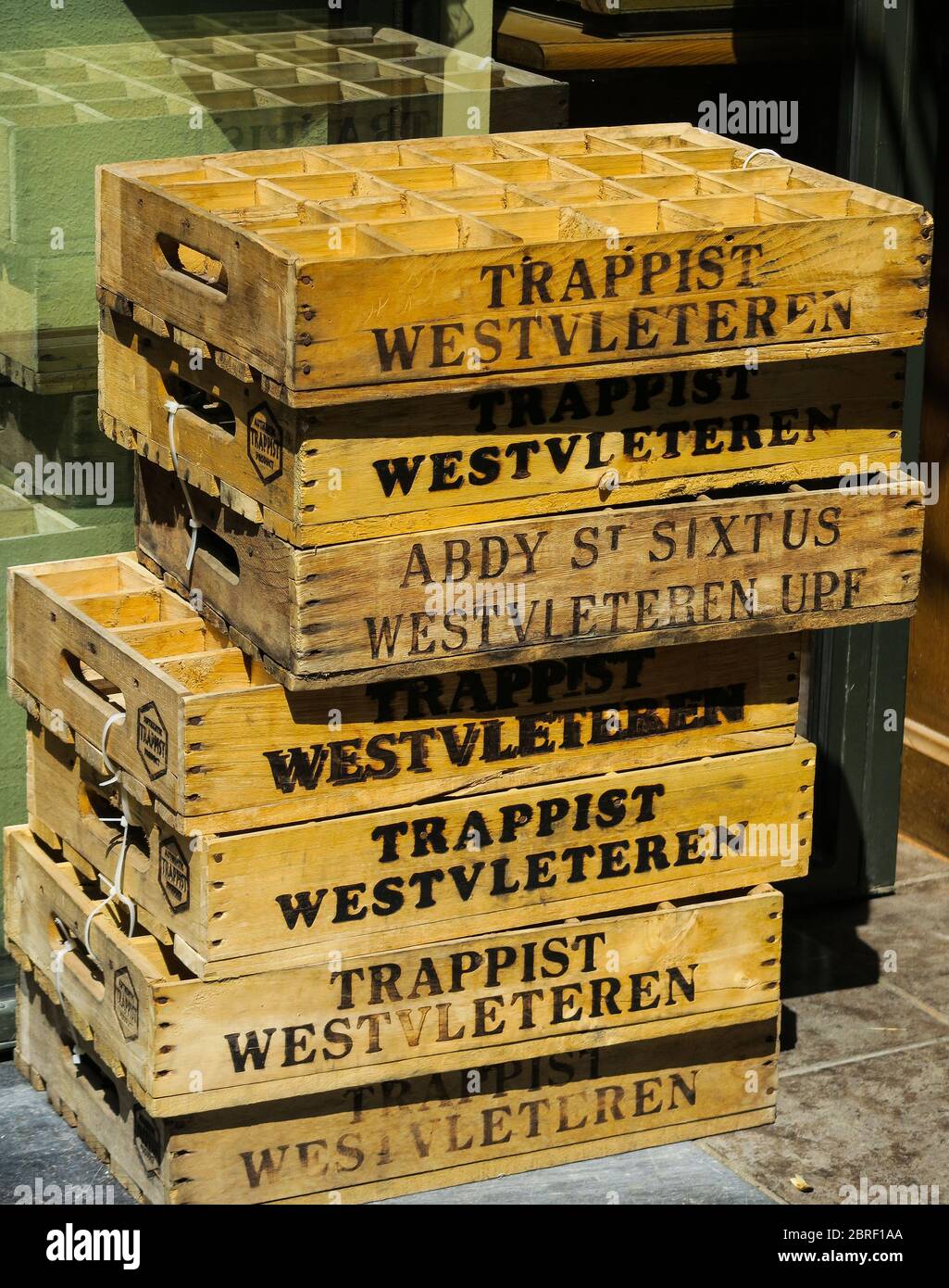 Trappist Westvleteren beer crates in Brussels. Stock Photo