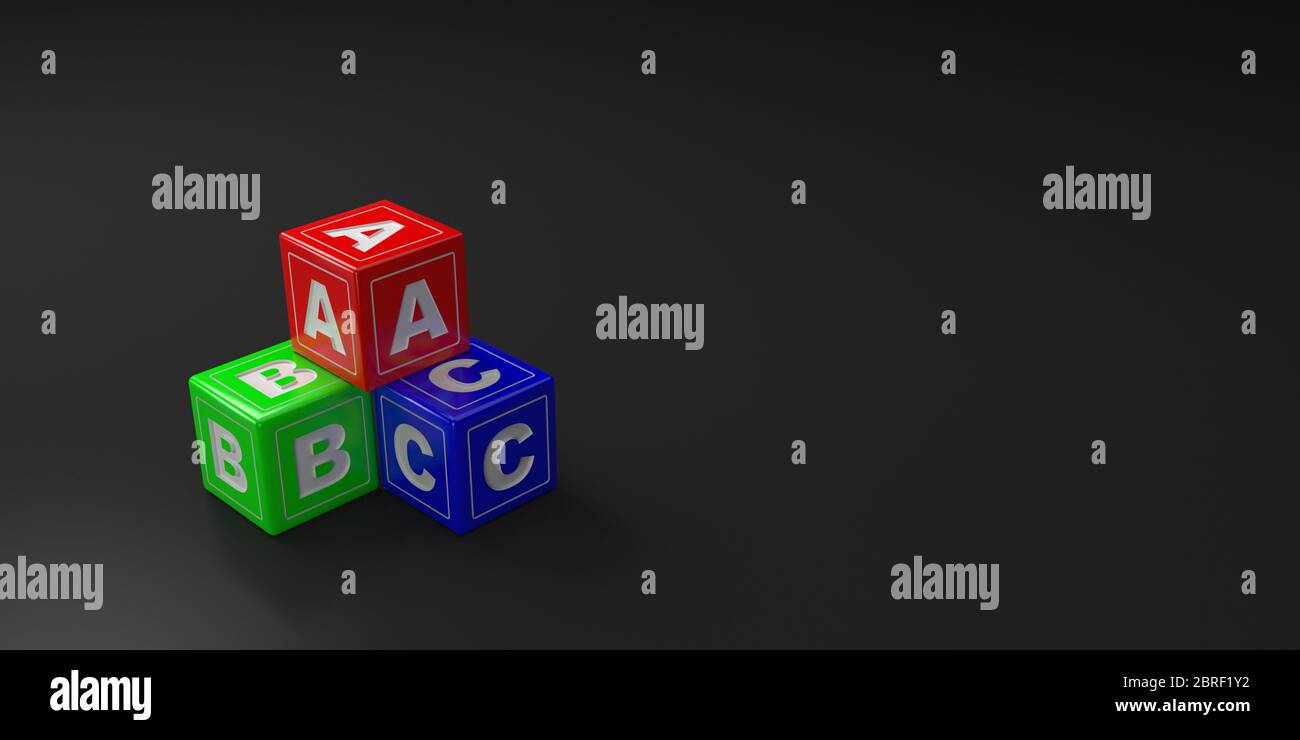 ABC toy blocks or cubes with red, green and blue colors Stock Photo