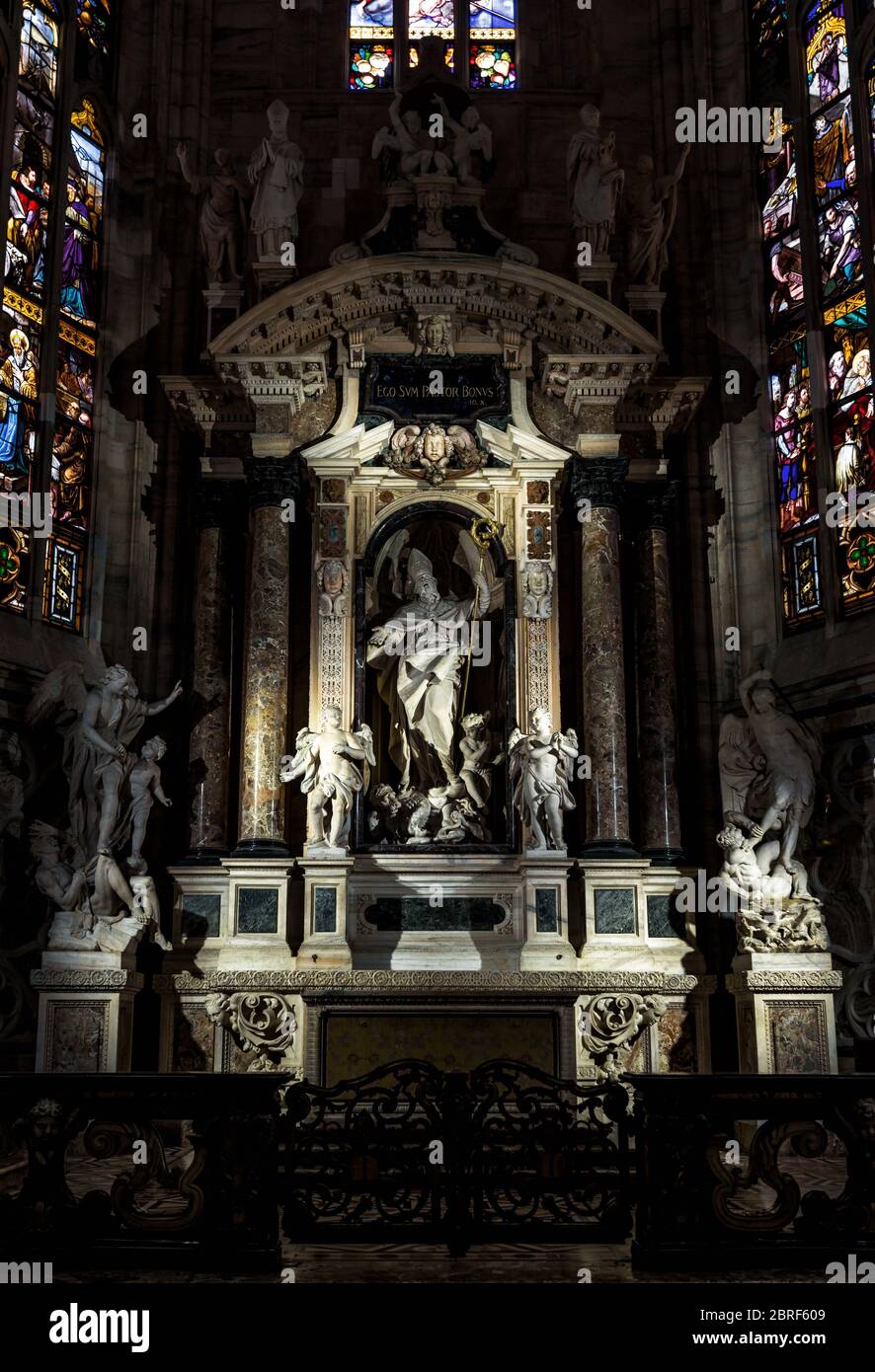 Milan, Italy - May 16, 2017: Altar of Saint John the Good in the Milan Cathedral (Duomo di Milano). Milan Duomo is the largest church in Italy and the Stock Photo