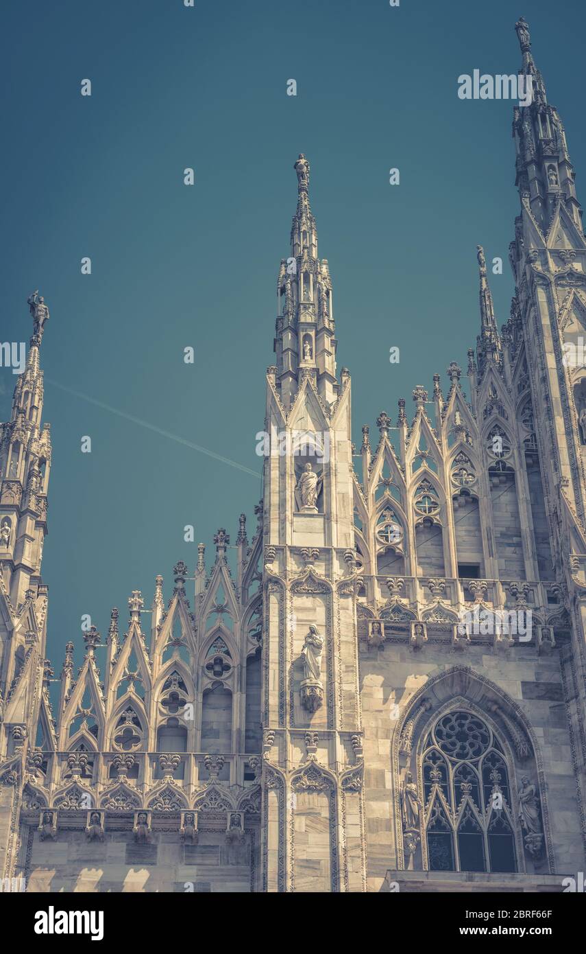 Milan Cathedral (Duomo di Milano) in Milan, Italy. Milan Duomo is the largest church in Italy and the fifth largest in the world. Stock Photo