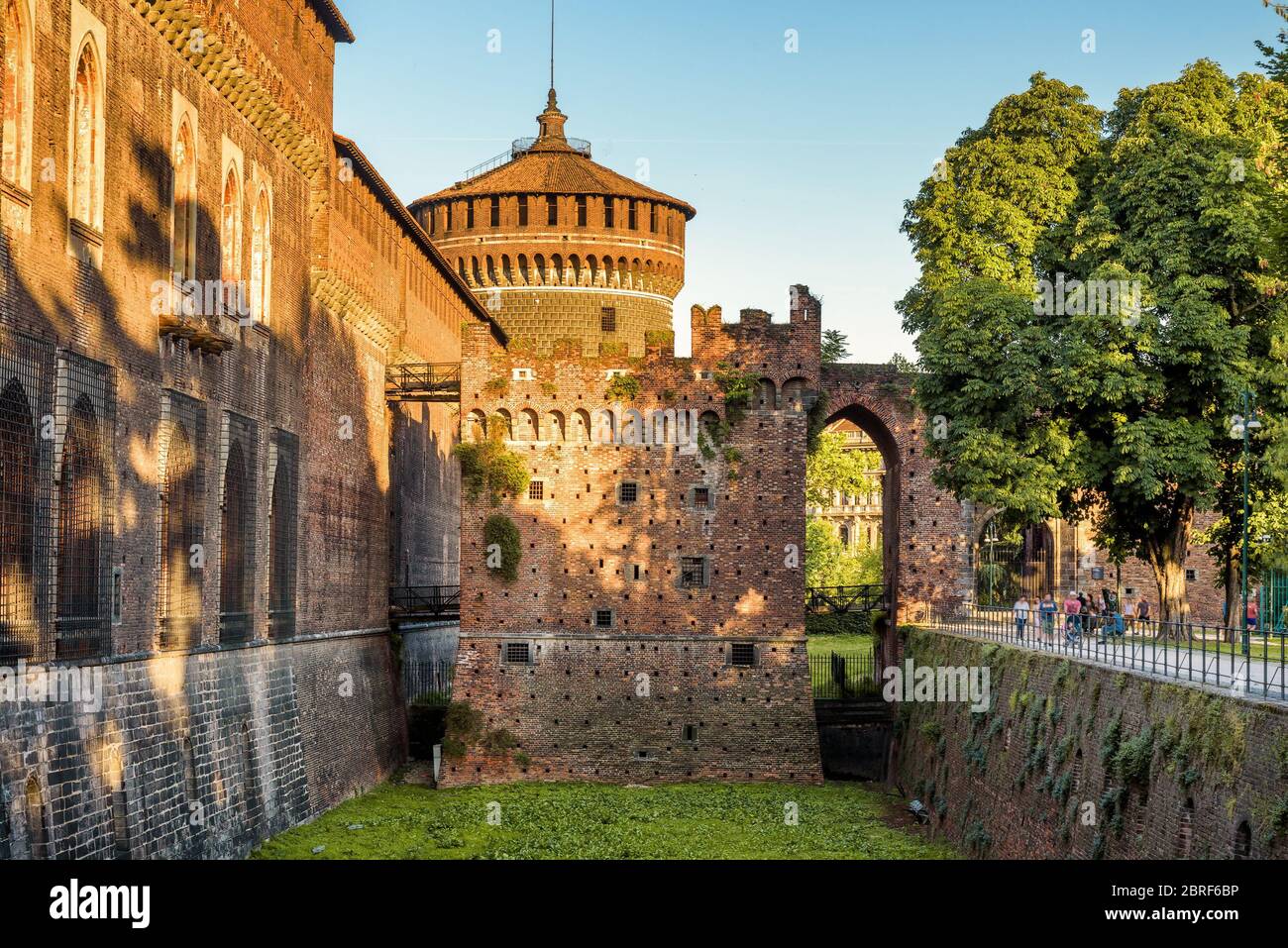 Sforza Castel (Castello Sforzesco) in Milan, Italy. This castle was built in the 15th century by Francesco Sforza, Duke of Milan. Stock Photo